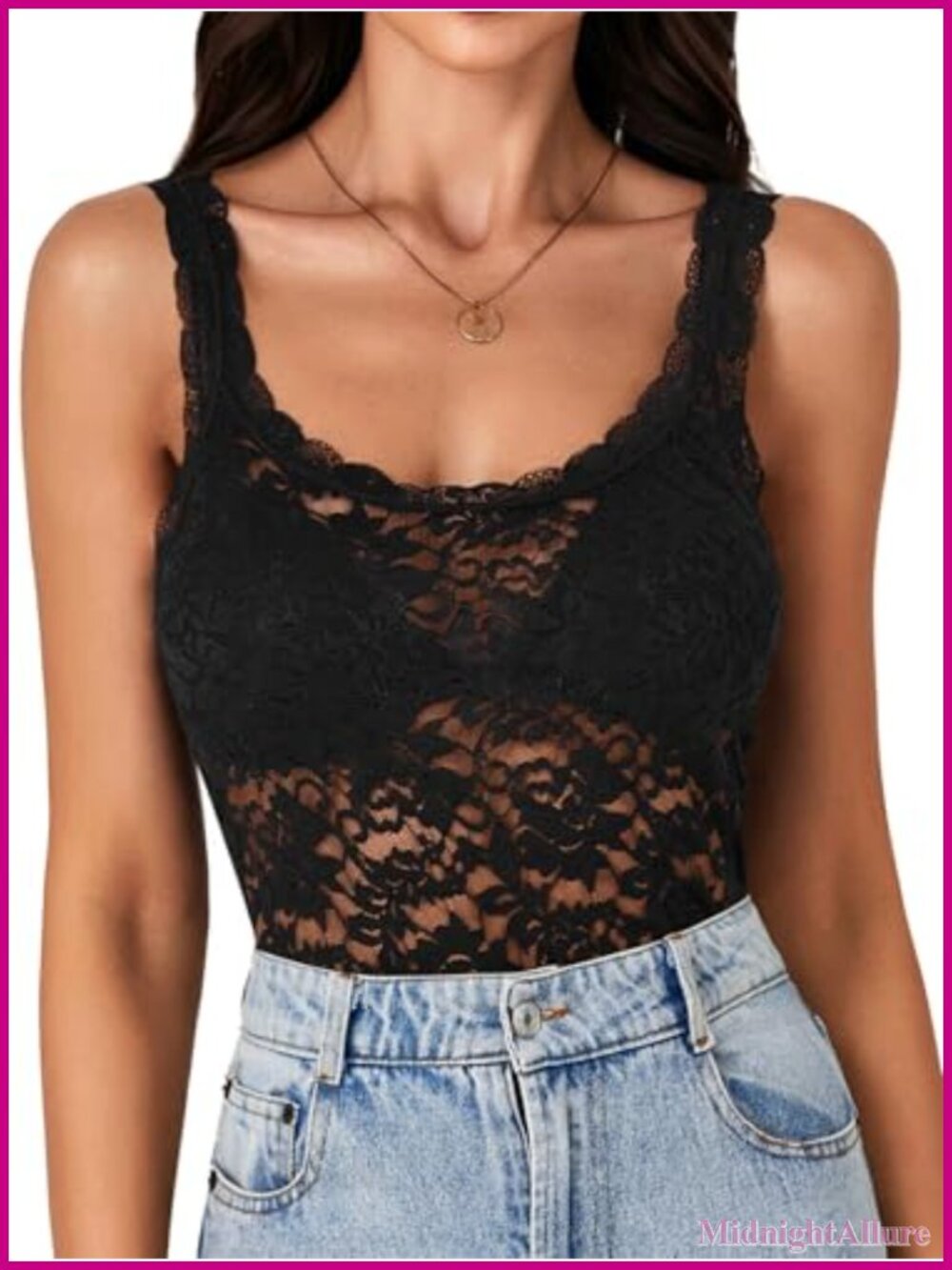 Women's Floral Lace Tank Top Sexy Square Neck Sleeveless